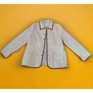 JOAN RIVERS Women Coat Quilted Barn Beige Jacket Size Large Pockets Lightweight
